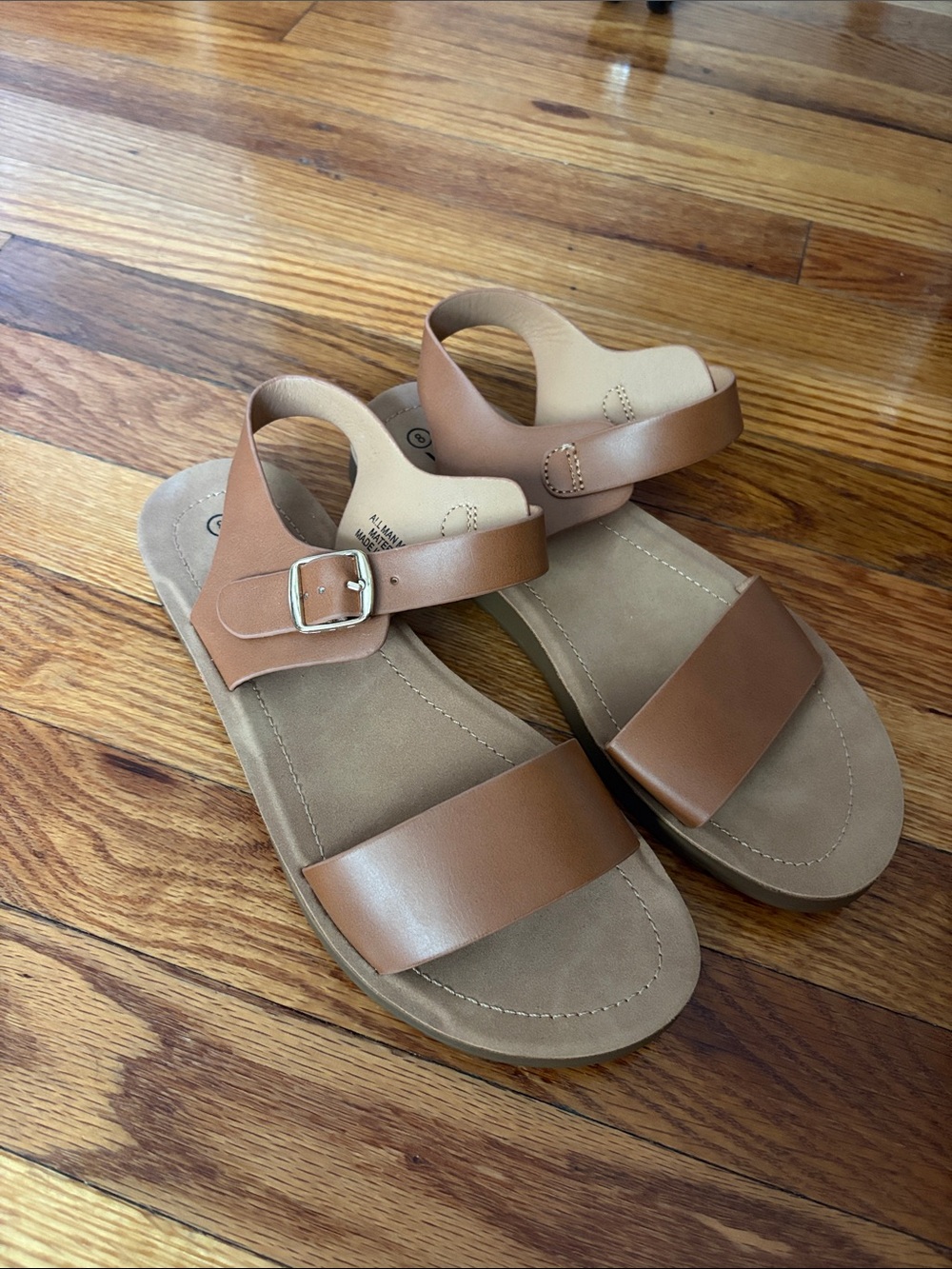 Soda Brown Two-Strap Ankle Buckle Sandals